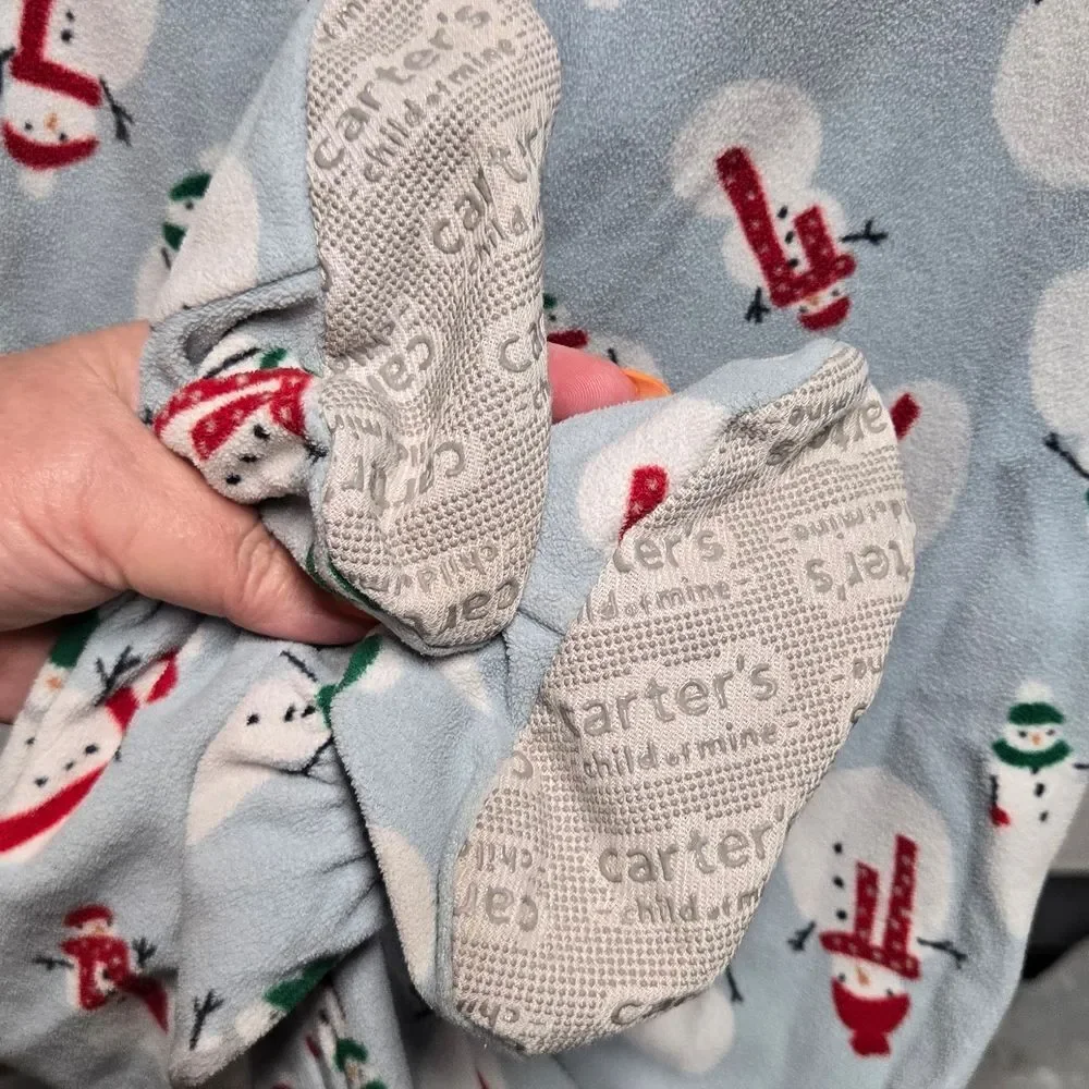 Carter’s Snowman Fleece Footie Pajamas 3T | Blue Zip-Up Holiday PJs | Unisex